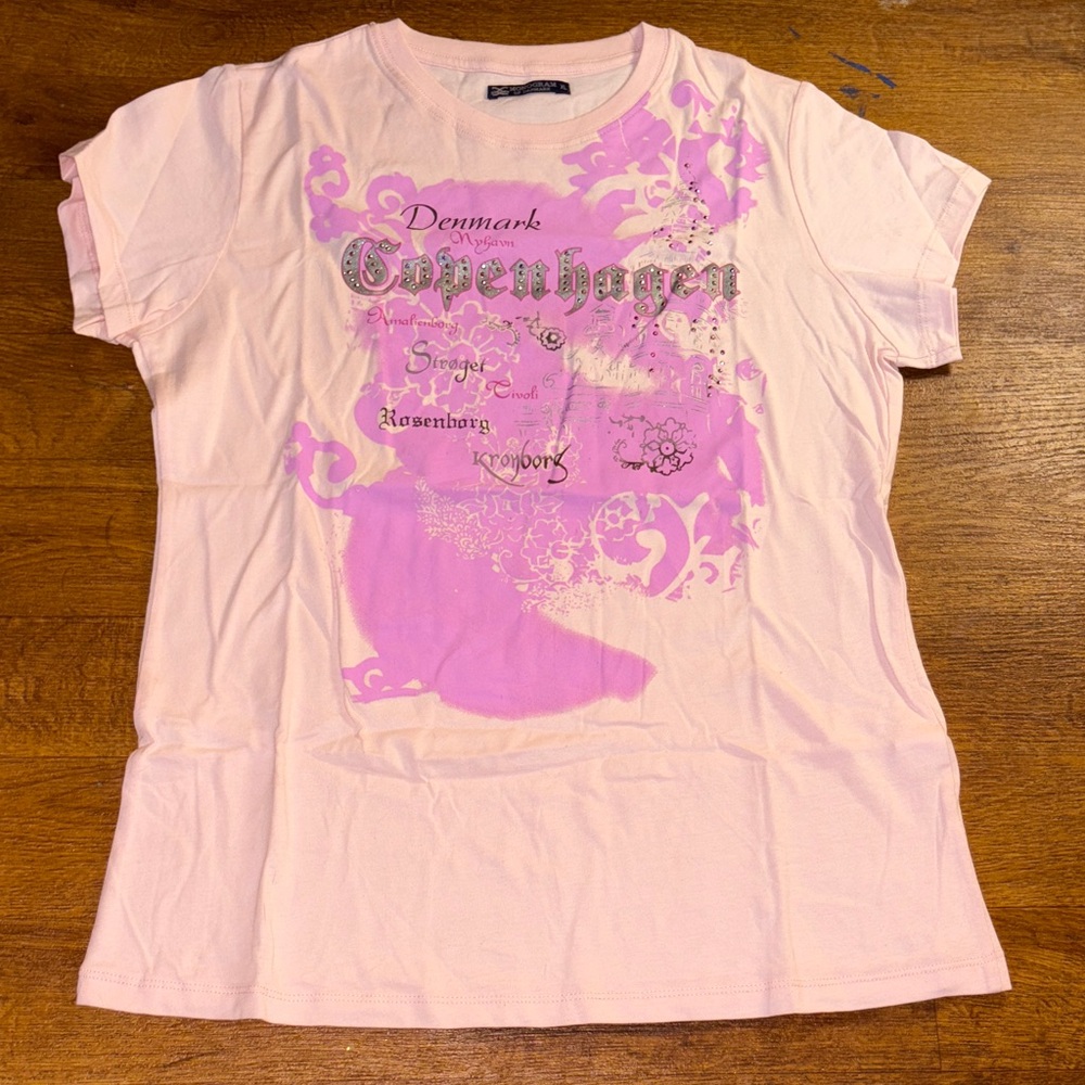 Monogram Of Danmark Pink Bedazzled Graphic T-Shirt